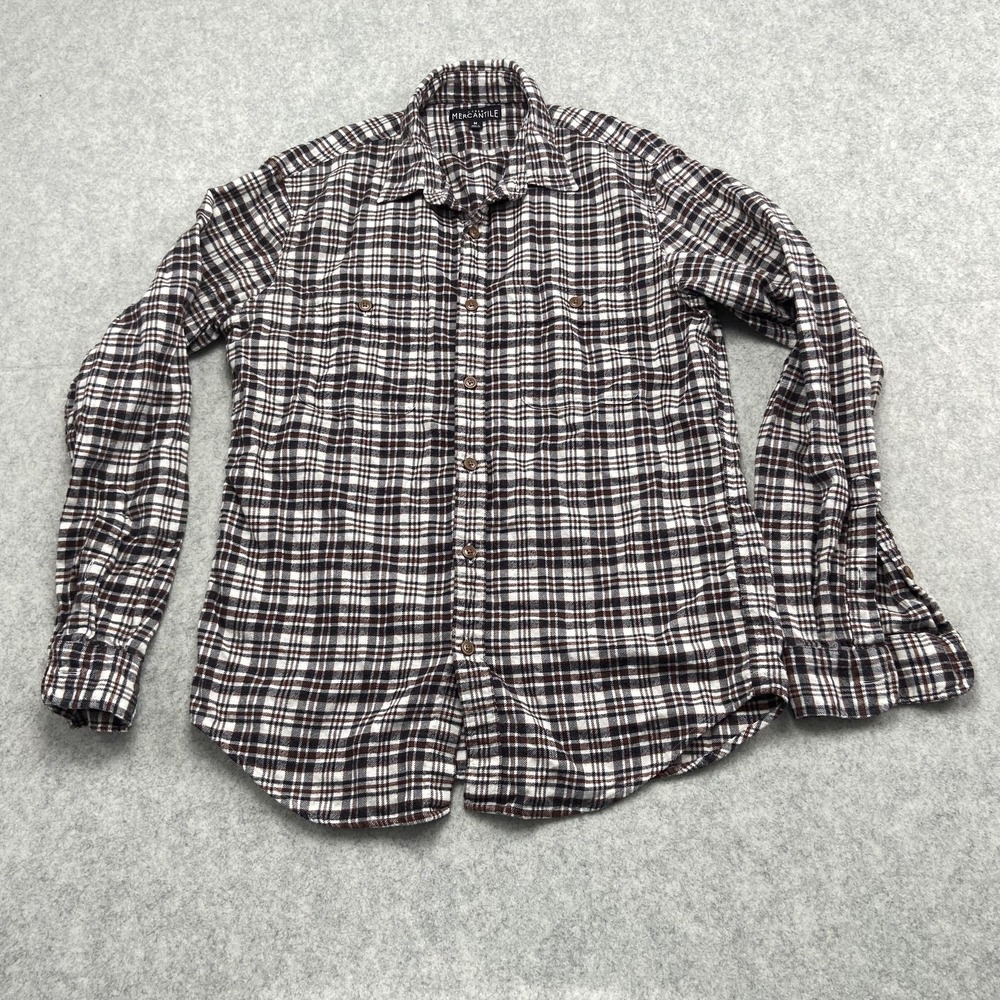 J Crew Mercantile Shirt Mens Medium Brown Plaid Flannel Long Sleeve Casual